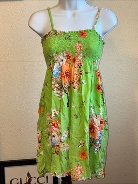 Bright Green Floral Smocked Sundress